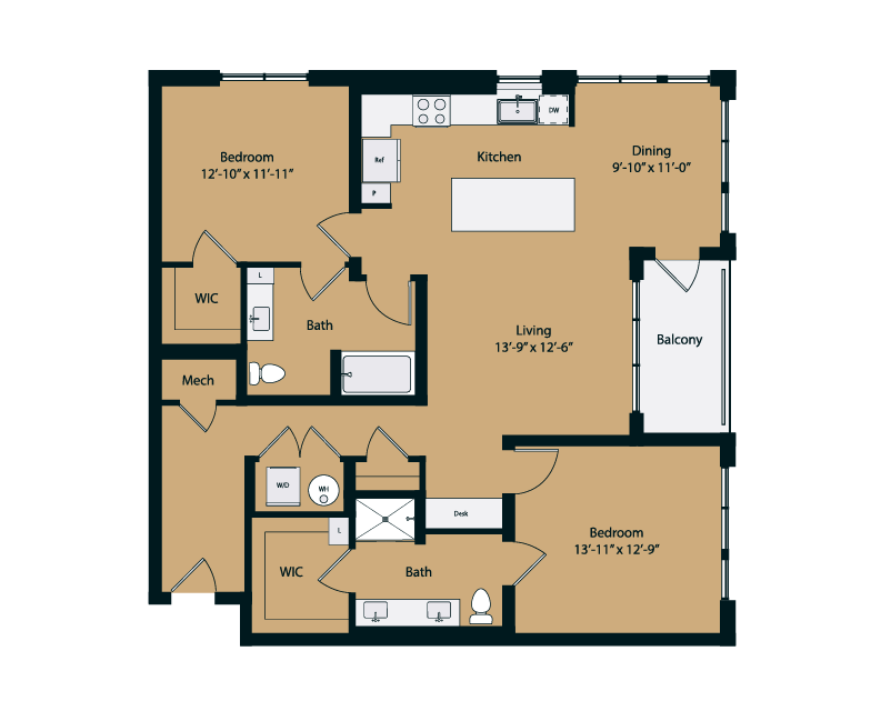 Floor plan layout diagram for 2B-2